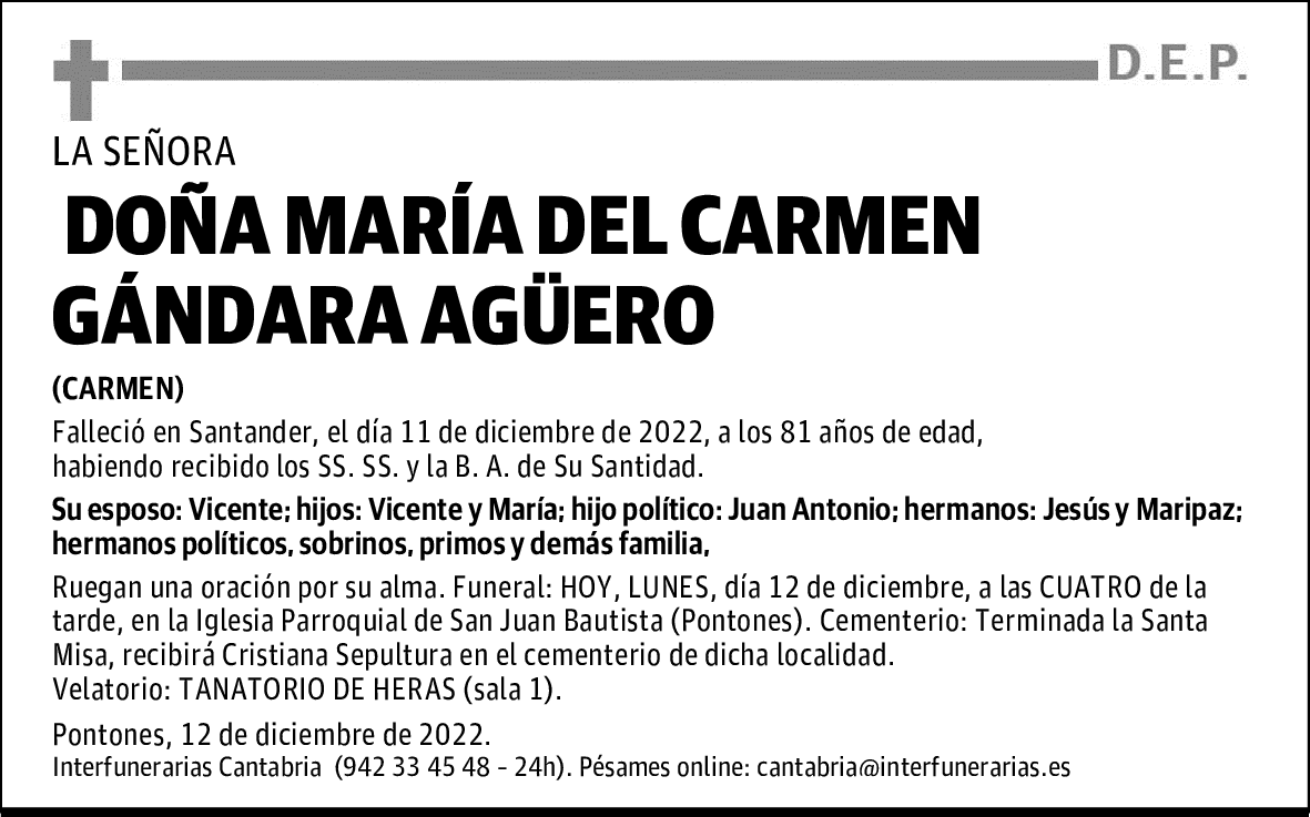 DOÑA MARÍA DEL CARMEN GÁNDARA AGÜERO