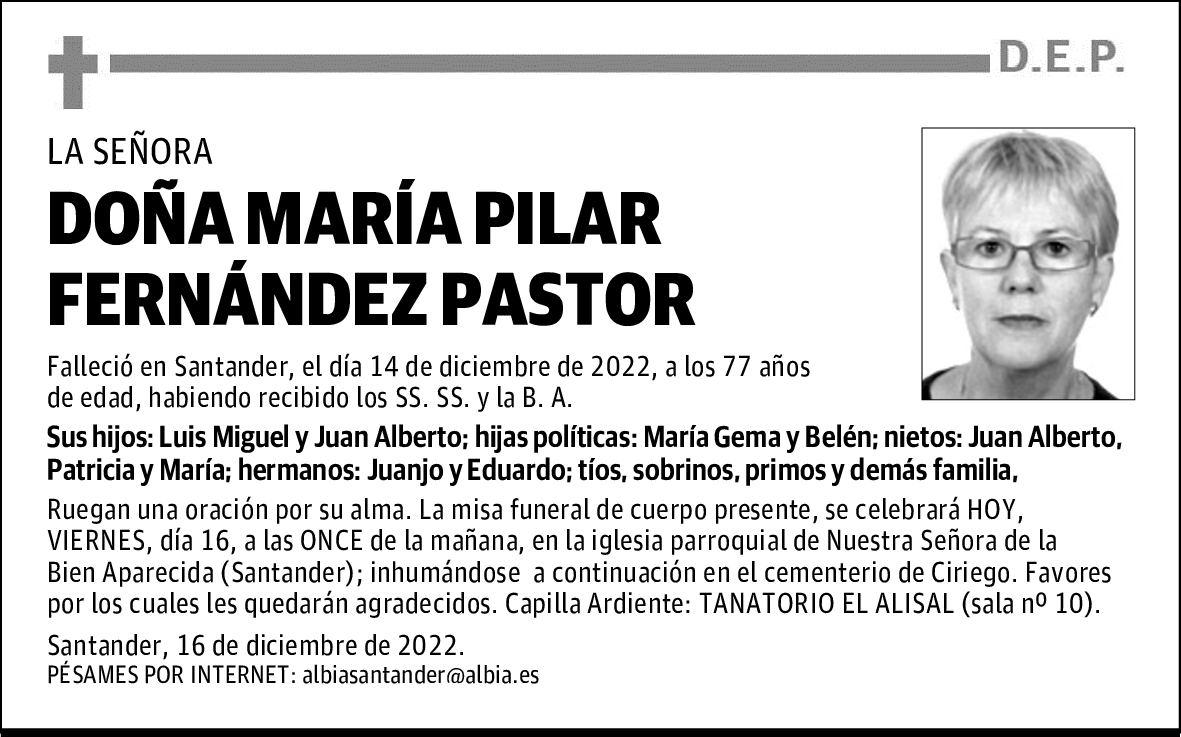 DOÑA MARÍA PILAR FERNÁNDEZ PASTOR