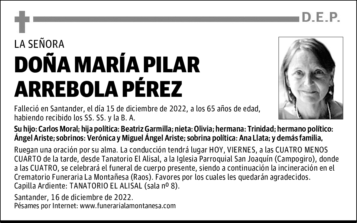 DOÑA MARÍA PILAR ARREBOLA PÉREZ