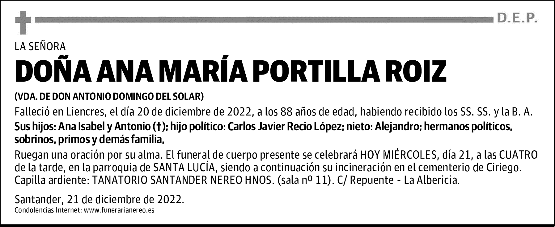 DOÑA ANA MARÍA PORTILLA ROIZ