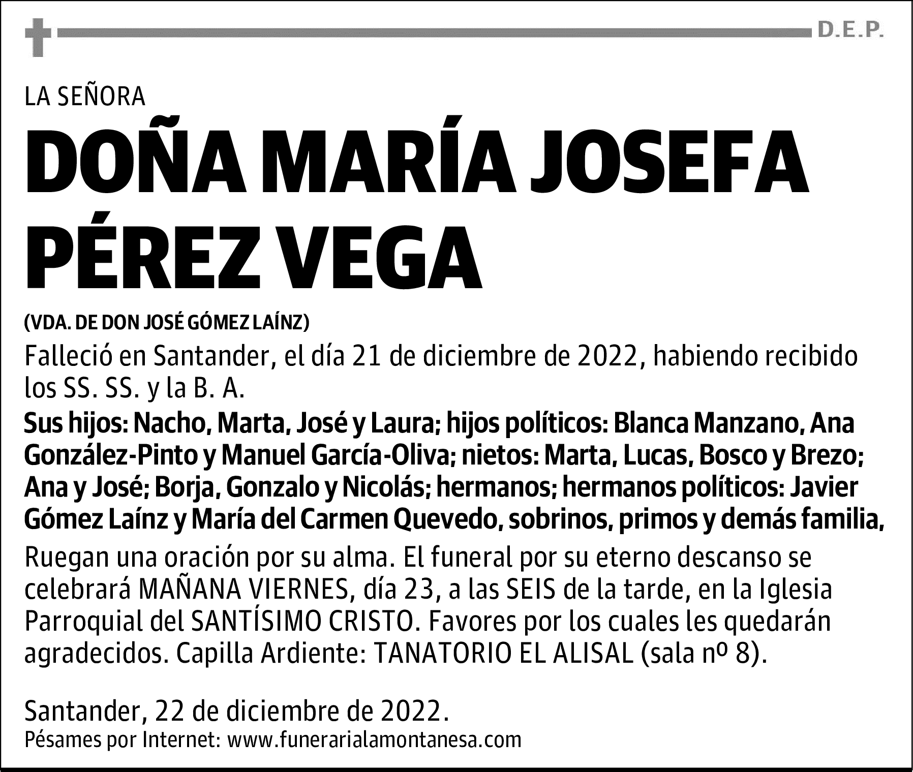 DOÑA MARÍA JOSEFA PÉREZ VEGA