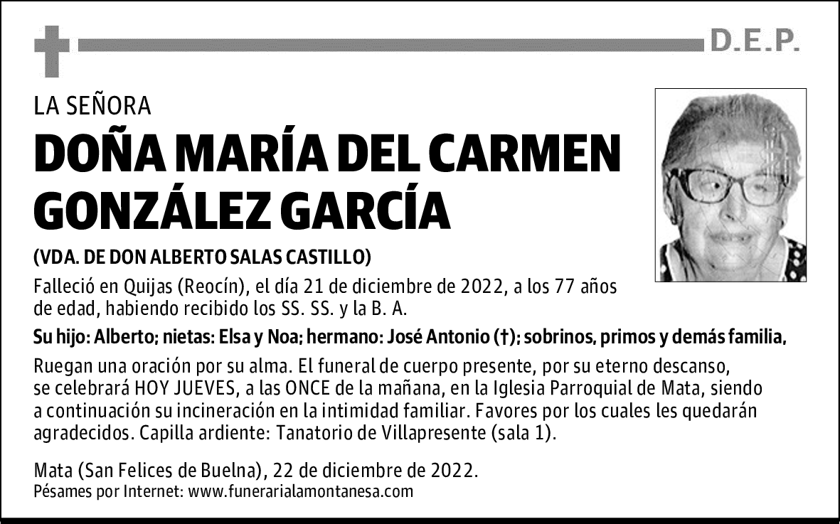 DOÑA MARÍA DEL CARMEN GONZÁLEZ GARCÍA