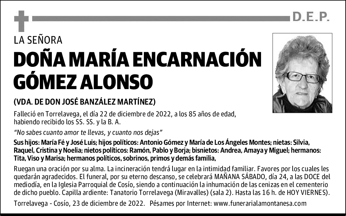 DOÑA MARÍA ENCARNACIÓN GÓMEZ ALONSO