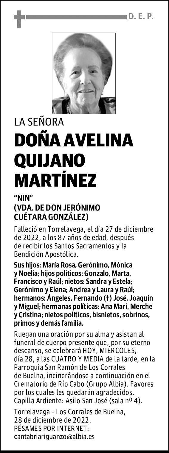 DOÑA AVELINA QUIJANO MARTÍNEZ