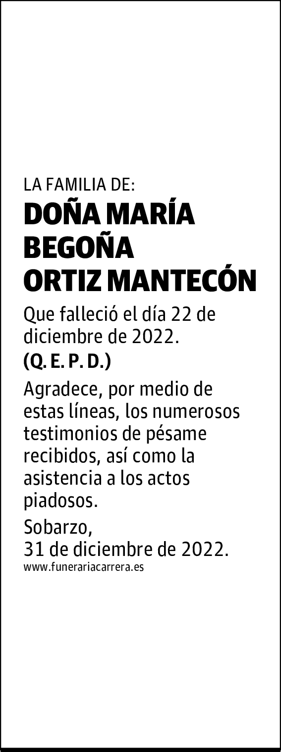 DOÑA MARÍA BEGOÑA ORTIZ MANTECÓN