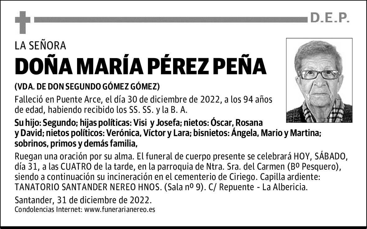 DOÑA MARÍA PÉREZ PEÑA