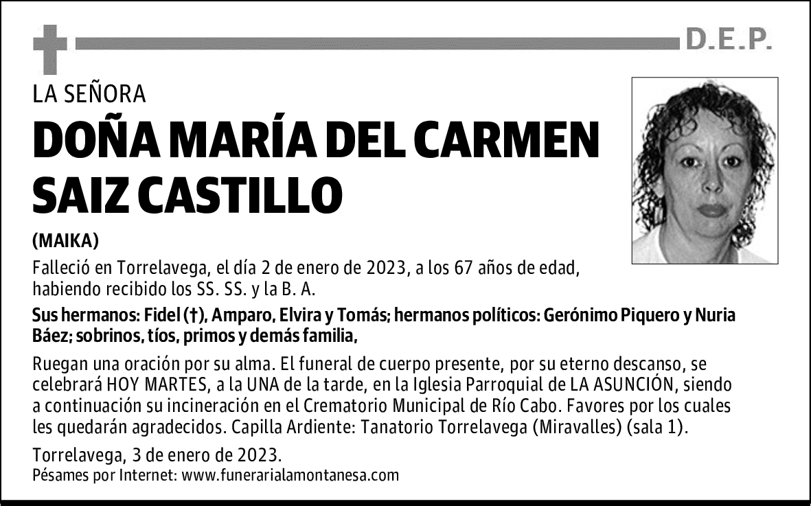 DOÑA MARÍA DEL CARMEN SAIZ CASTILLO