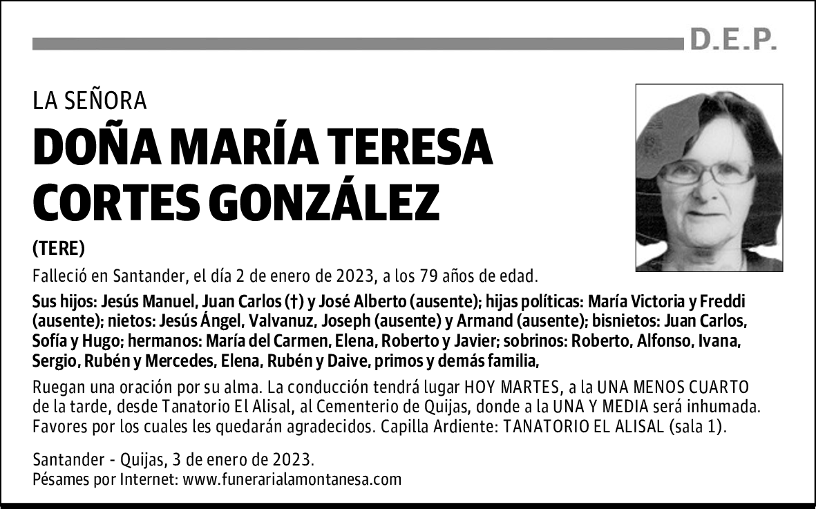 DOÑA MARÍA TERESA CORTES GONZÁLEZ