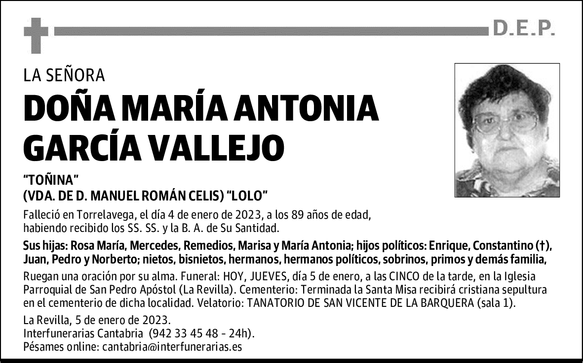 DOÑA MARÍA ANTONIA GARCÍA VALLEJO