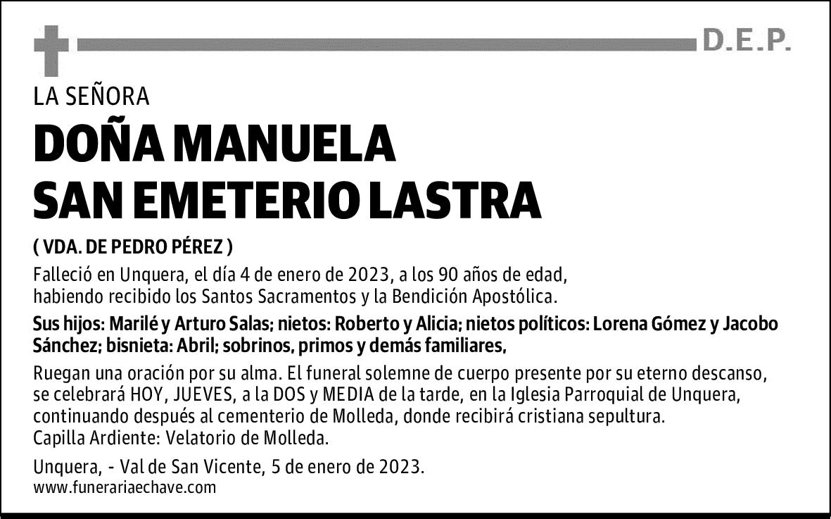 DOÑA MANUELA SAN EMETERIO LASTRA