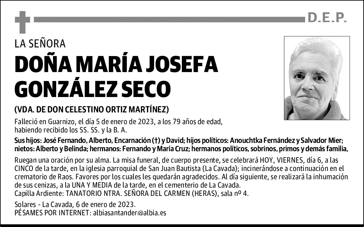 DOÑA MARÍA JOSEFA GONZÁLEZ SECO