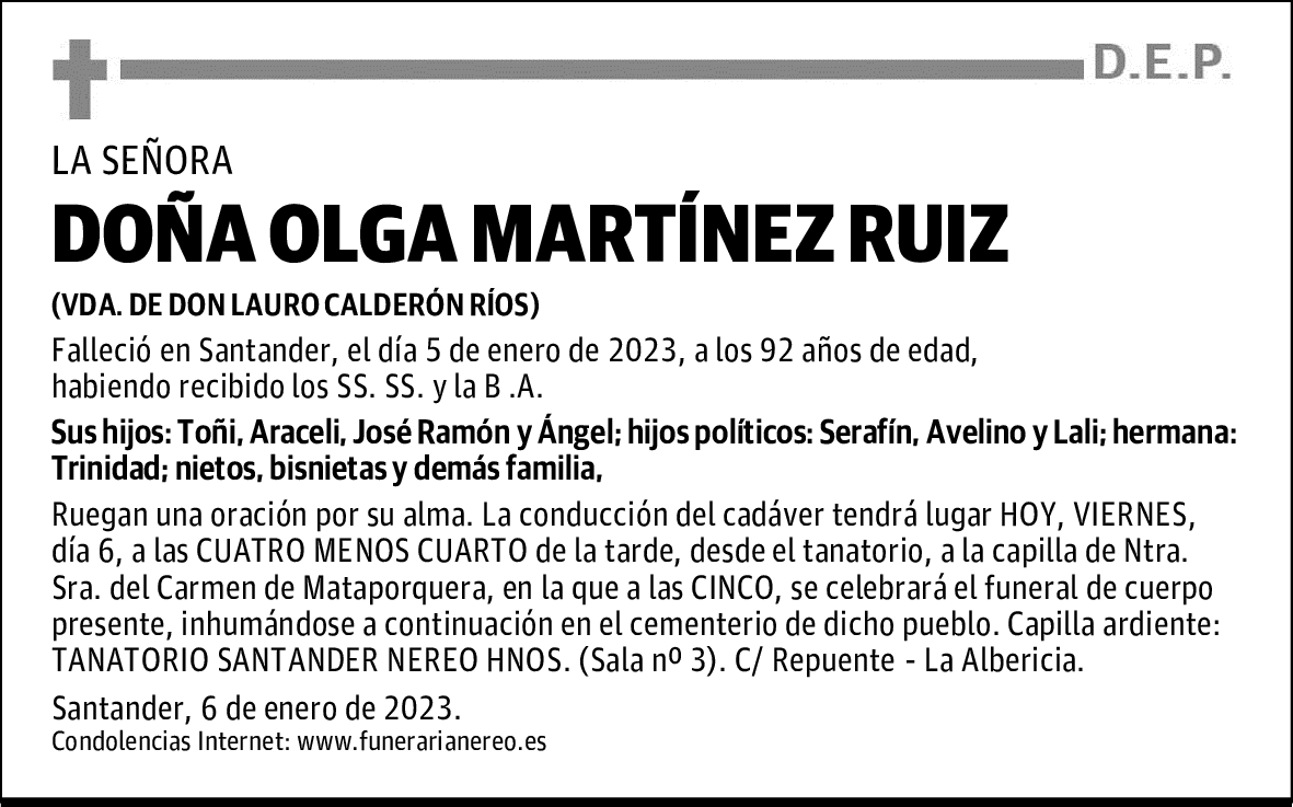 DOÑA OLGA MARTÍNEZ RUIZ