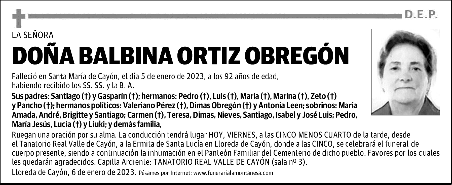 DOÑA BALBINA ORTIZ OBREGÓN