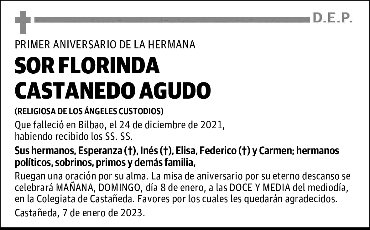 SOR FLORINDA CASTANEDO AGUDO
