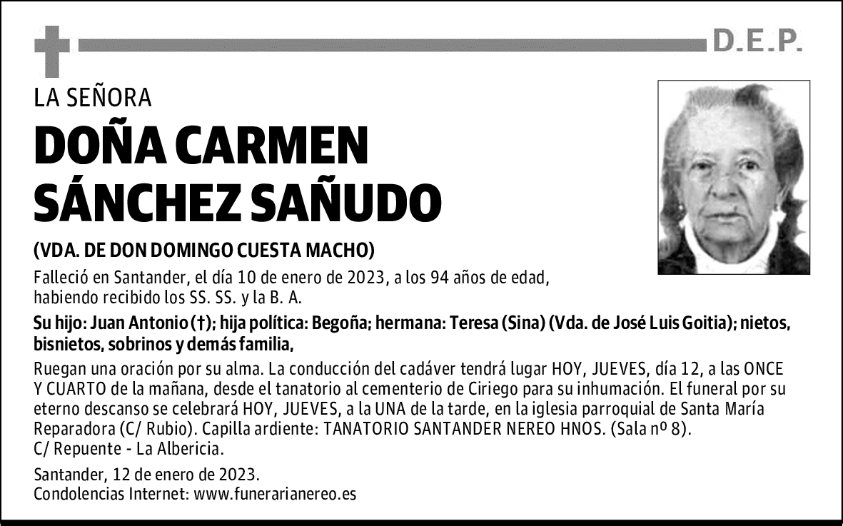 DOÑA CARMEN SÁNCHEZ SAÑUDO
