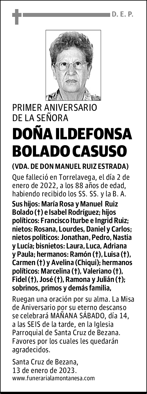 DOÑA ILDEFONSA BOLADO CASUSO