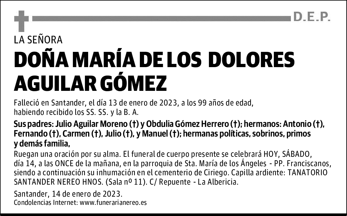 DOÑA MARÍA DE LOS DOLORES AGUILAR GÓMEZ