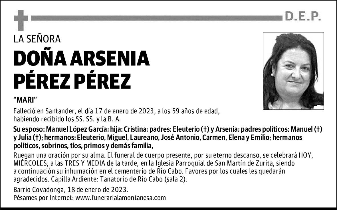 DOÑA ARSENIA PÉREZ PÉREZ