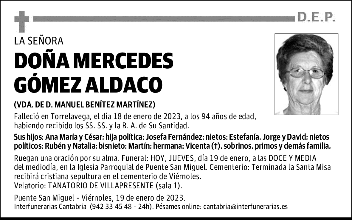 DOÑA MERCEDES GÓMEZ ALDACO