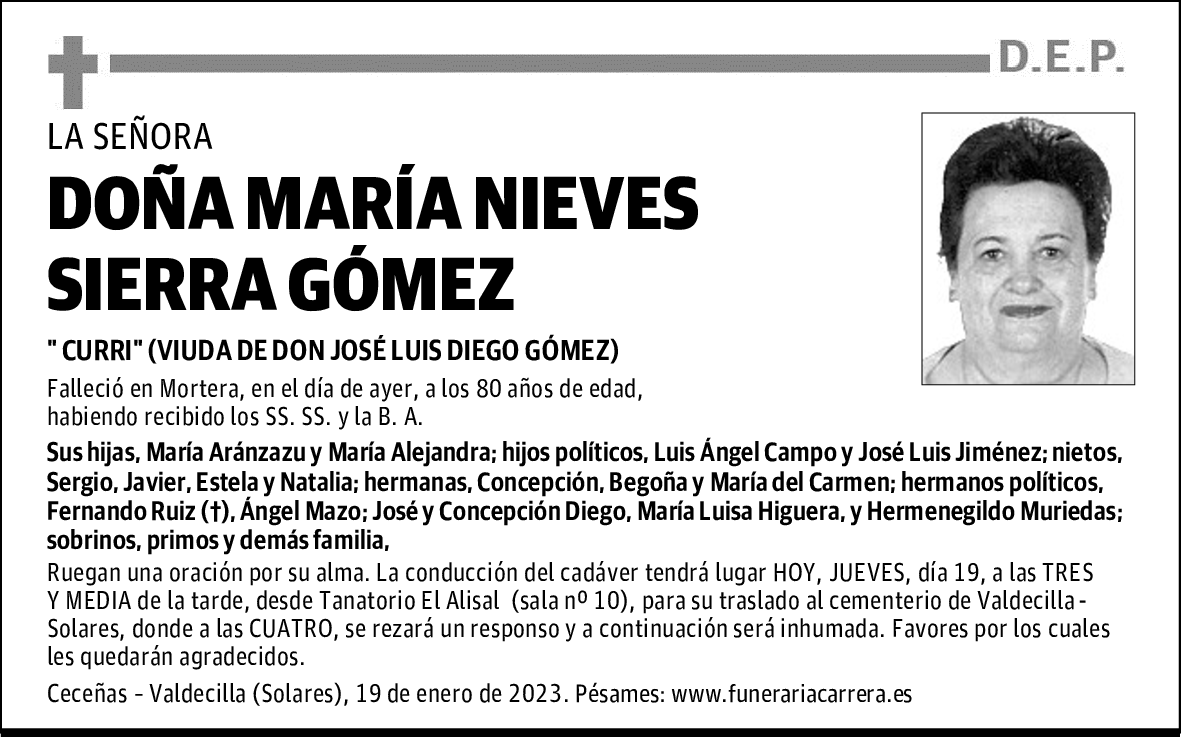 DOÑA MARÍA NIEVES SIERRA GÓMEZ
