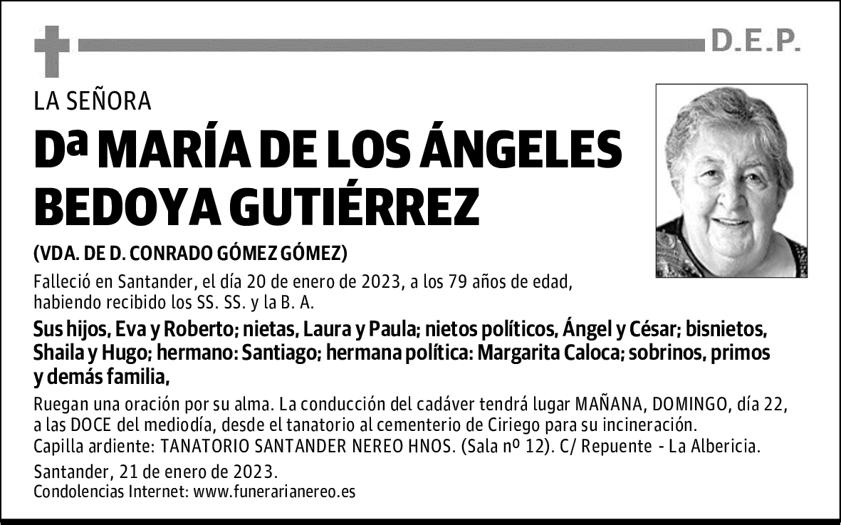 DOÑA MARÍA DE LOS ÁNGELES BEDOYA GUTIÉRREZ