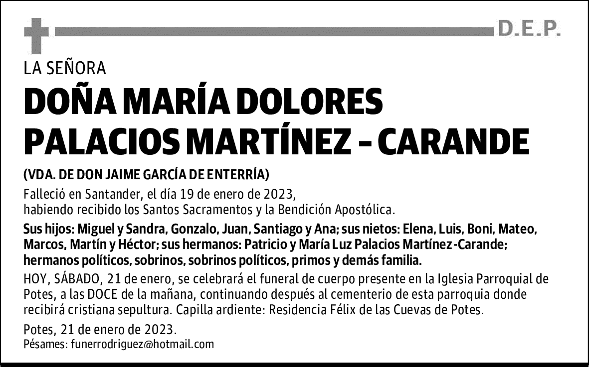 DOÑA MARÍA DOLORES PALACIOS MARTÍNEZ – CARANDE
