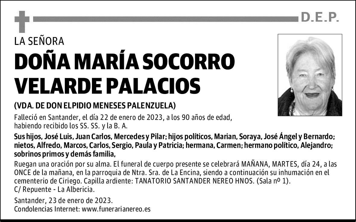 DOÑA MARÍA SOCORRO VELARDE PALACIOS