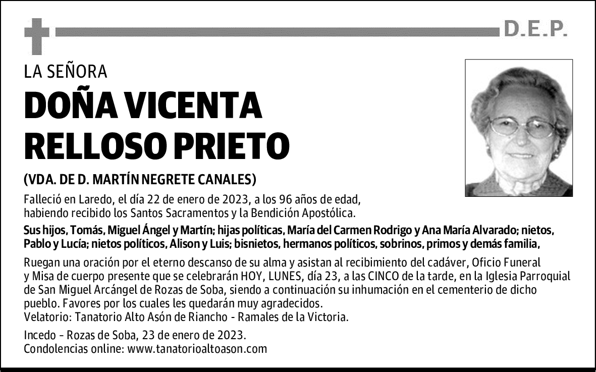 DOÑA VICENTA RELLOSO PRIETO