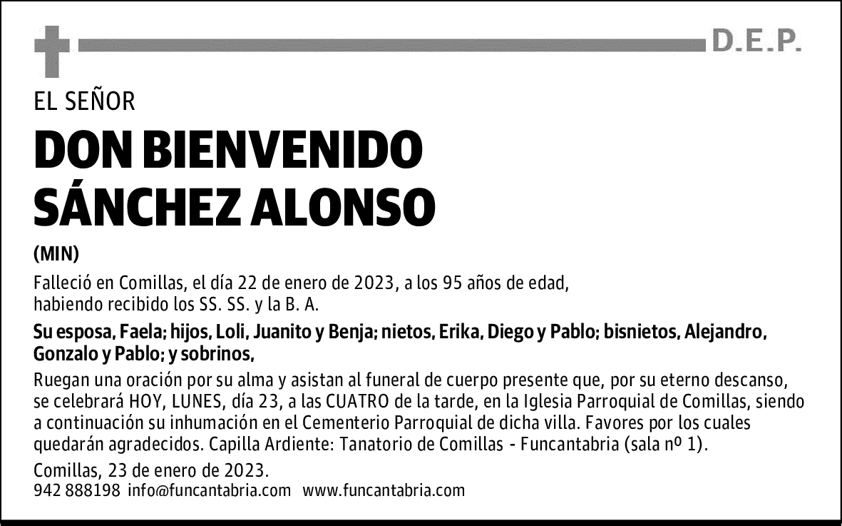 DON BIENVENIDO SÁNCHEZ ALONSO
