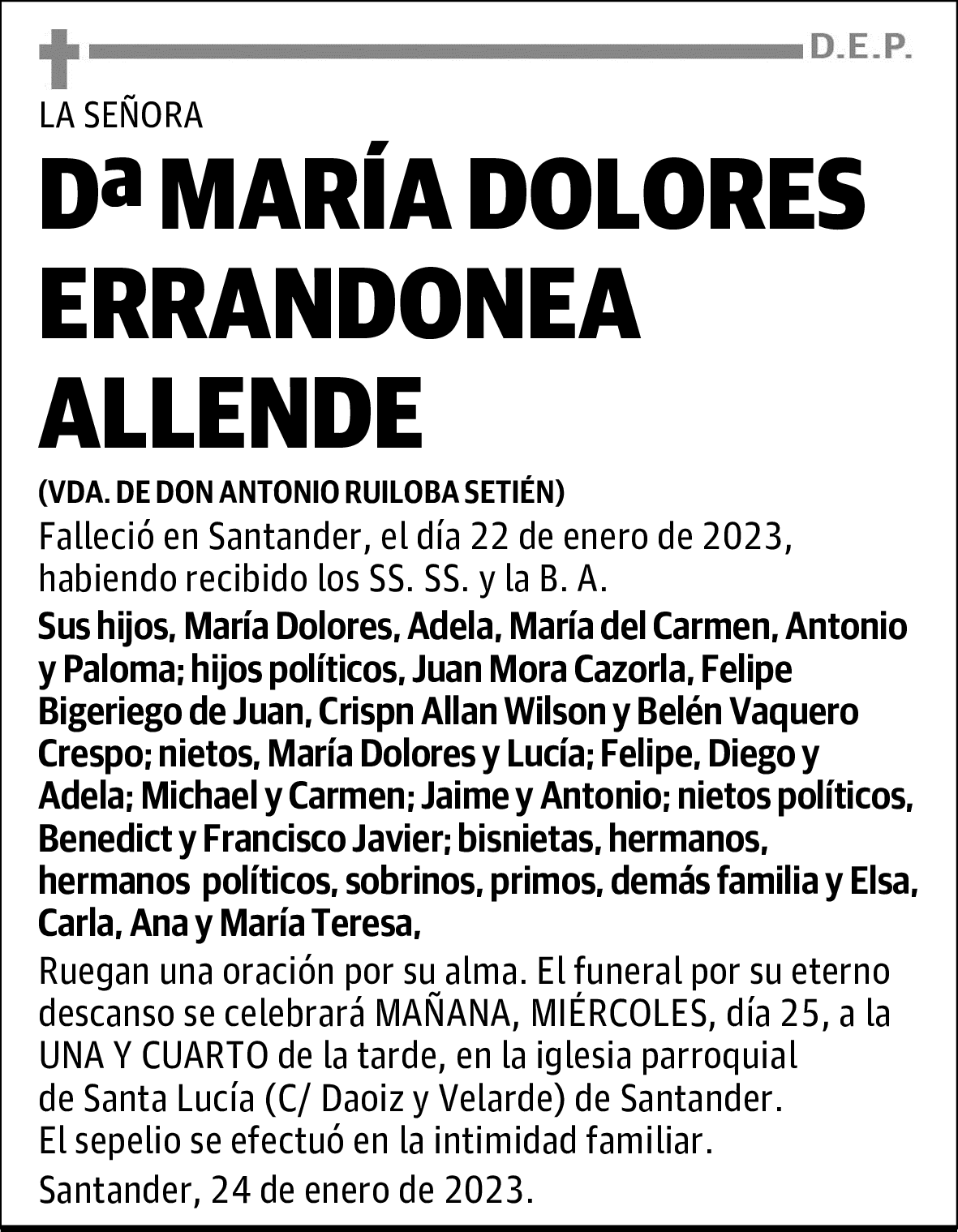 DOÑA MARÍA DOLORES ERRANDONEA ALLENDE