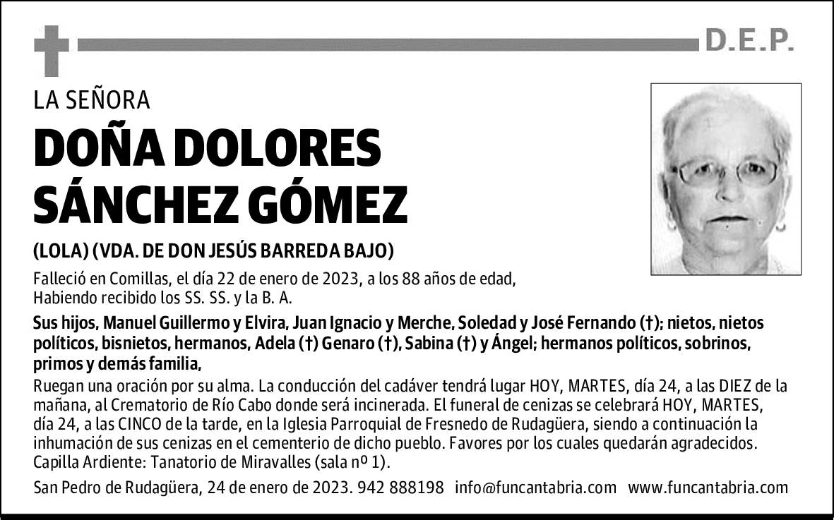 DOÑA DOLORES SÁNCHEZ GÓMEZ