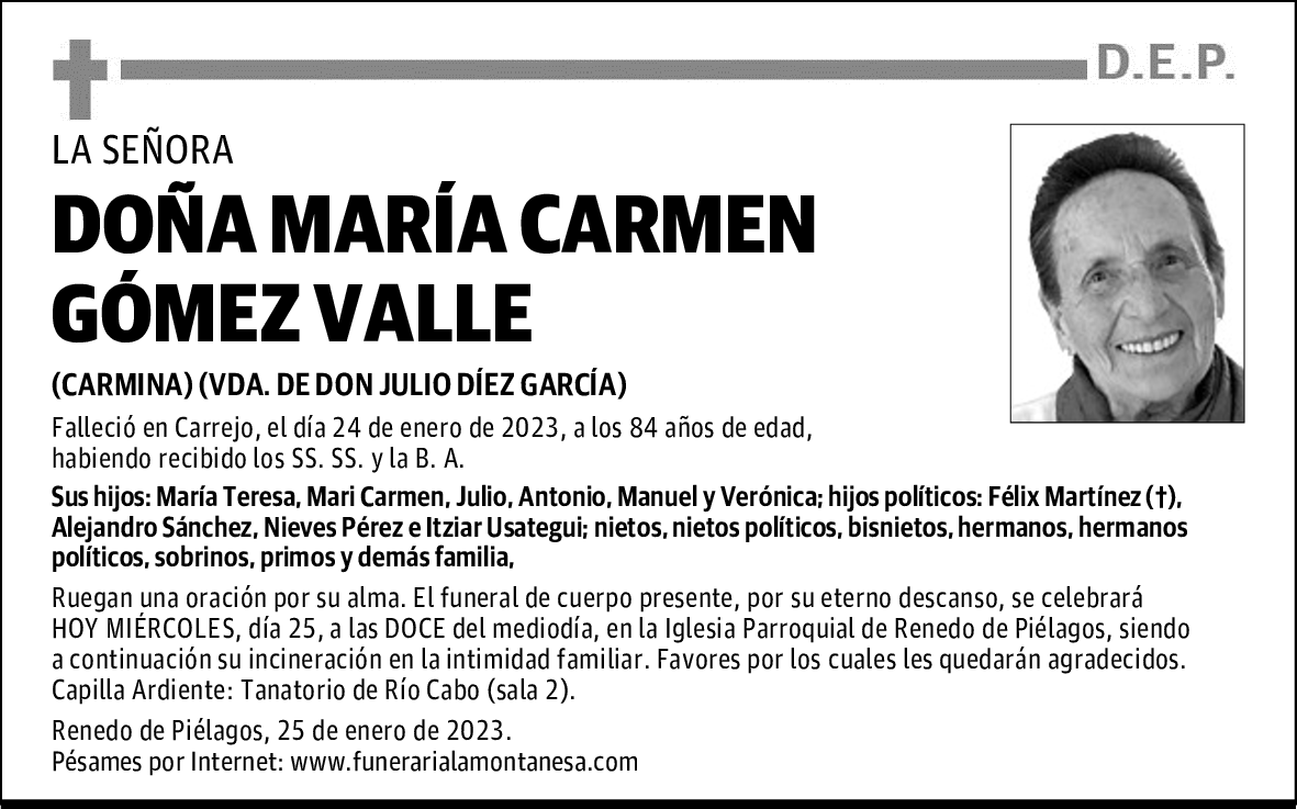 DOÑA MARÍA CARMEN GÓMEZ VALLE