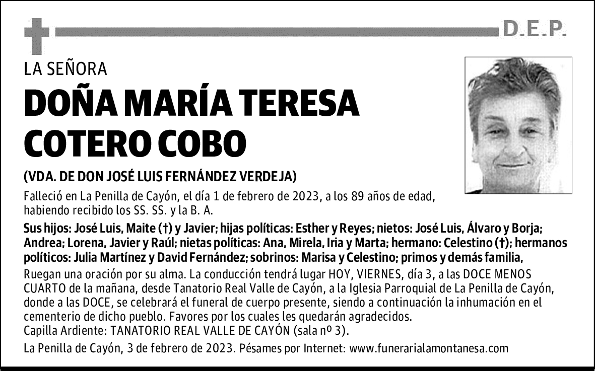 DOÑA MARÍA TERESA COTERO COBO