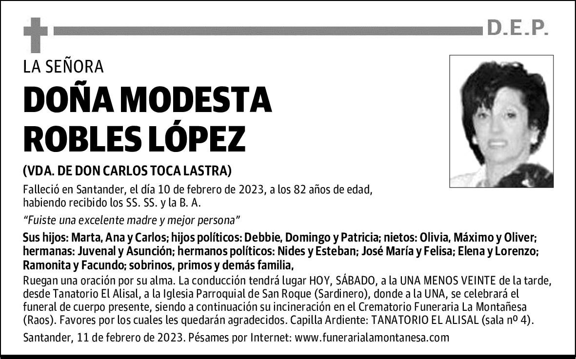DOÑA MODESTA ROBLES LÓPEZ