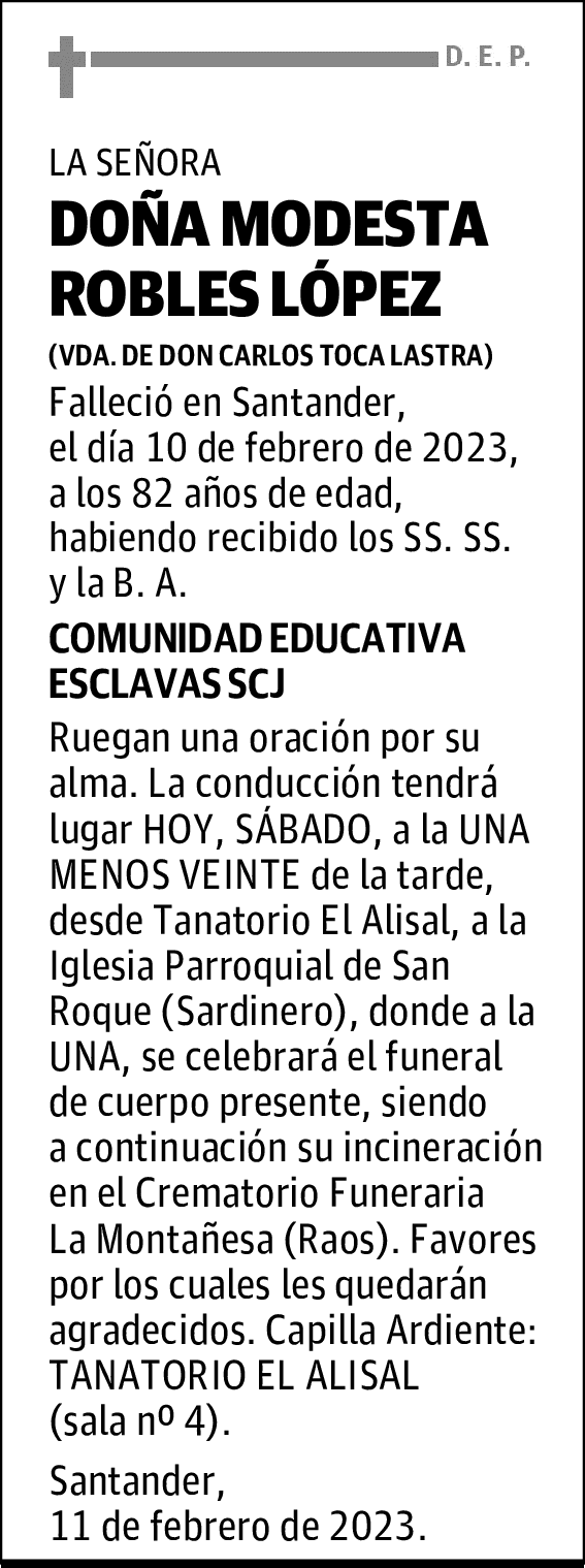DOÑA MODESTA ROBLES LÓPEZ