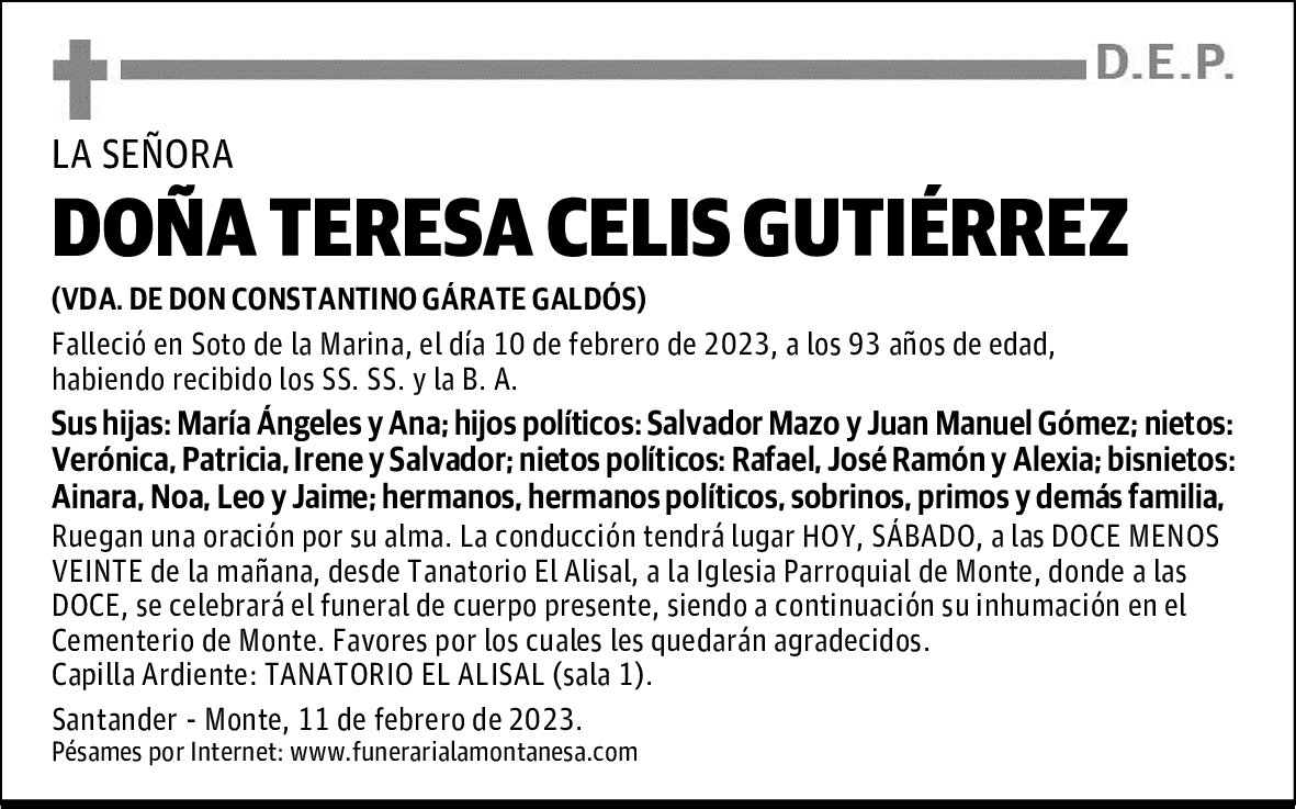 DOÑA TERESA CELIS GUTIÉRREZ