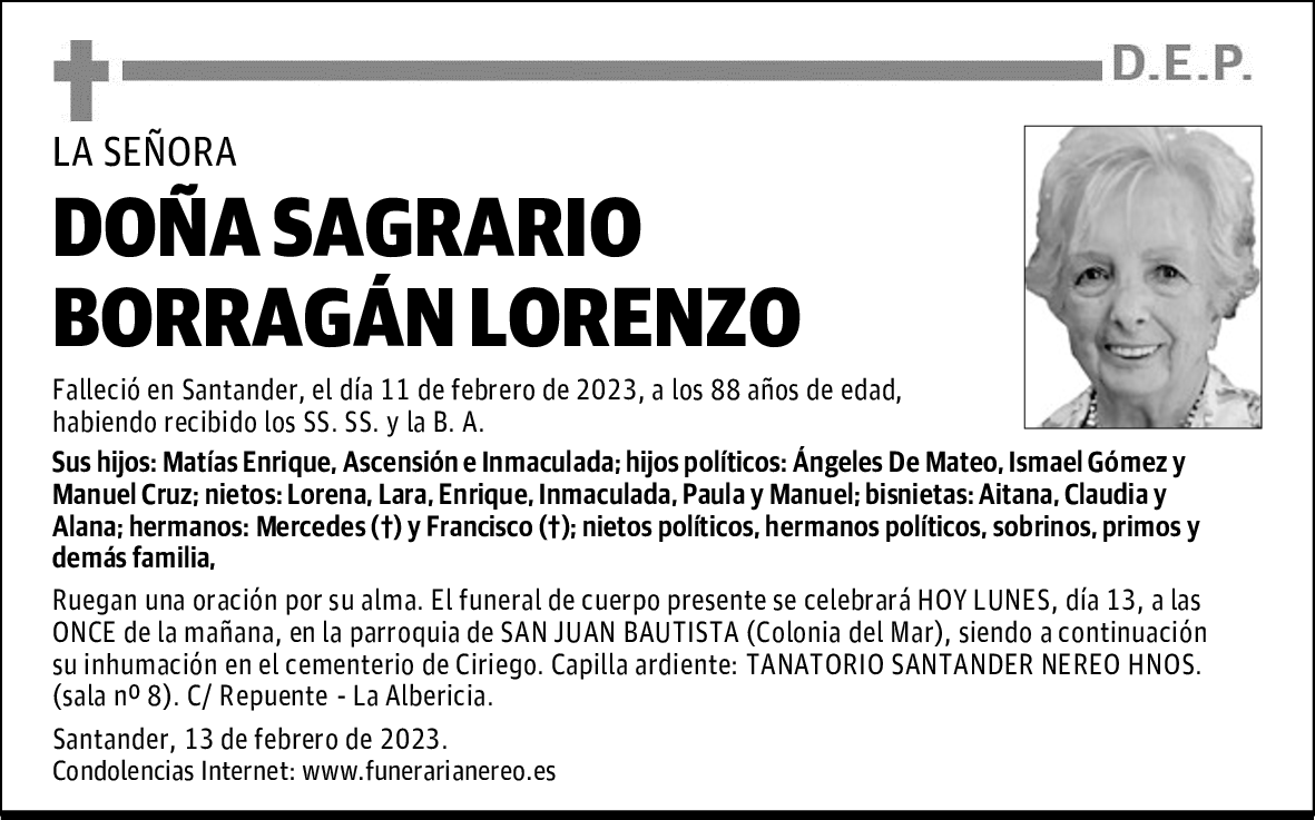 DOÑA SAGRARIO BORRAGÁN LORENZO
