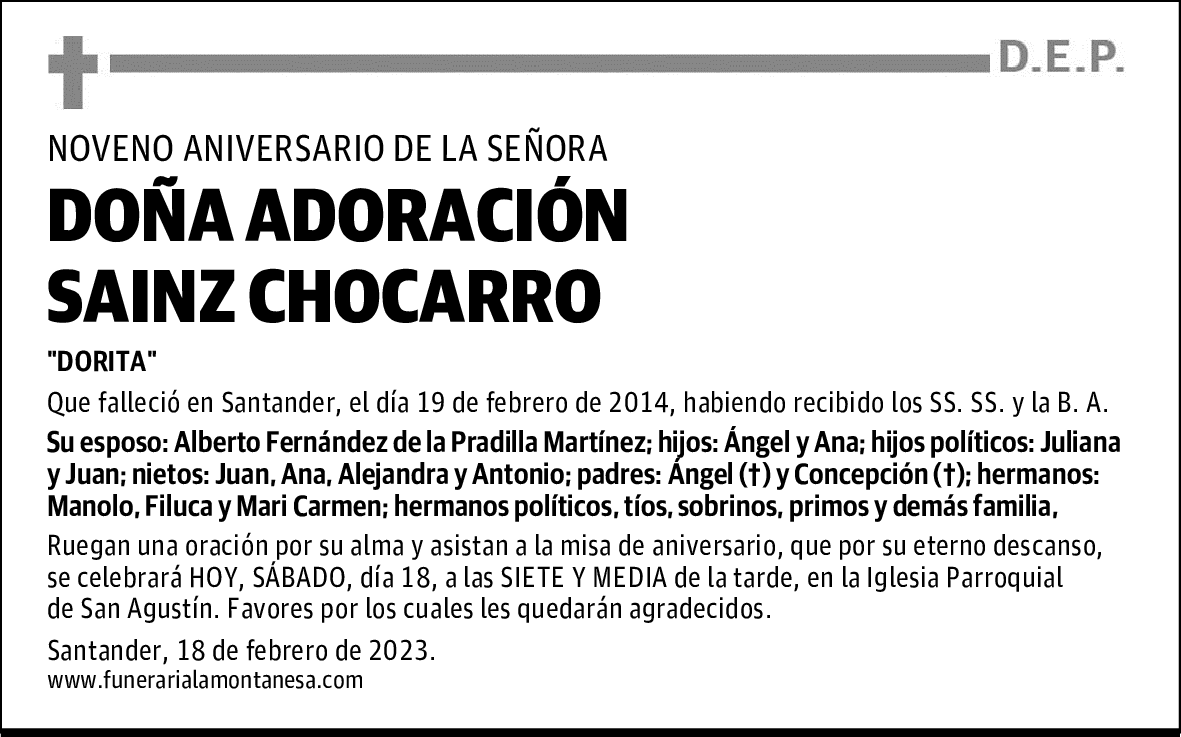 DOÑA ADORACIÓN SAINZ CHOCARRO