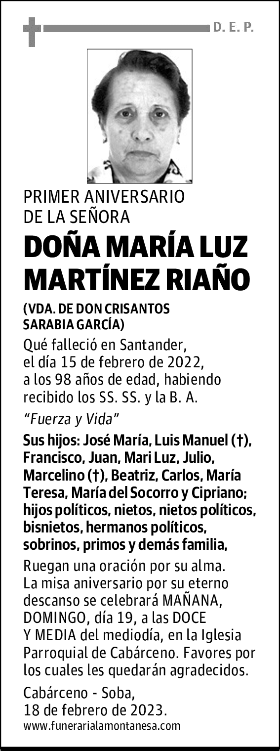 DOÑA MARÍA LUZ MARTÍNEZ RIAÑO