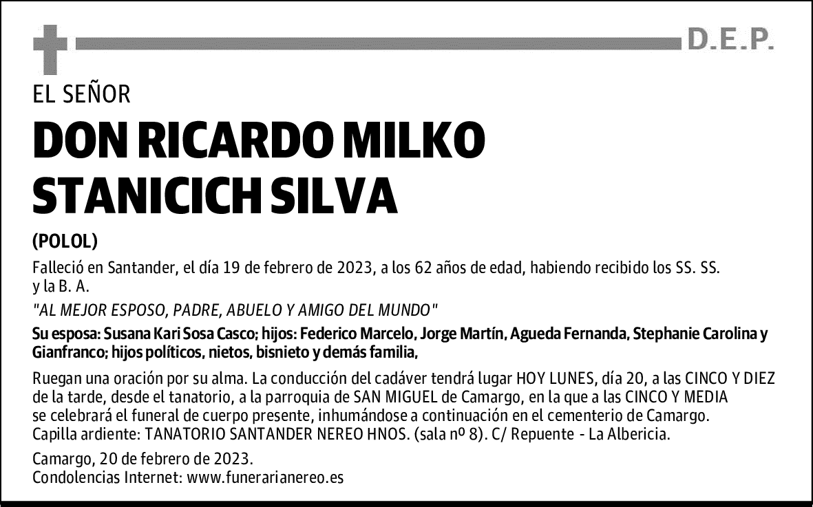DON RICARDO MILKO STANICICH SILVA