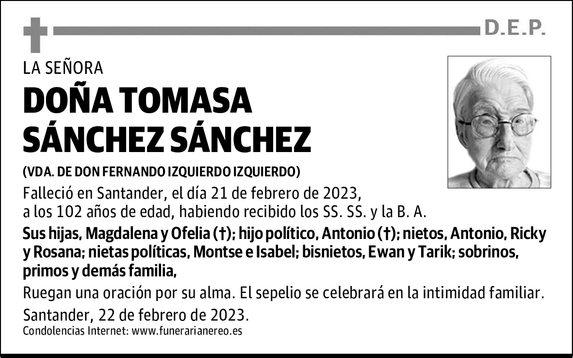 DOÑA TOMASA SÁNCHEZ SÁNCHEZ