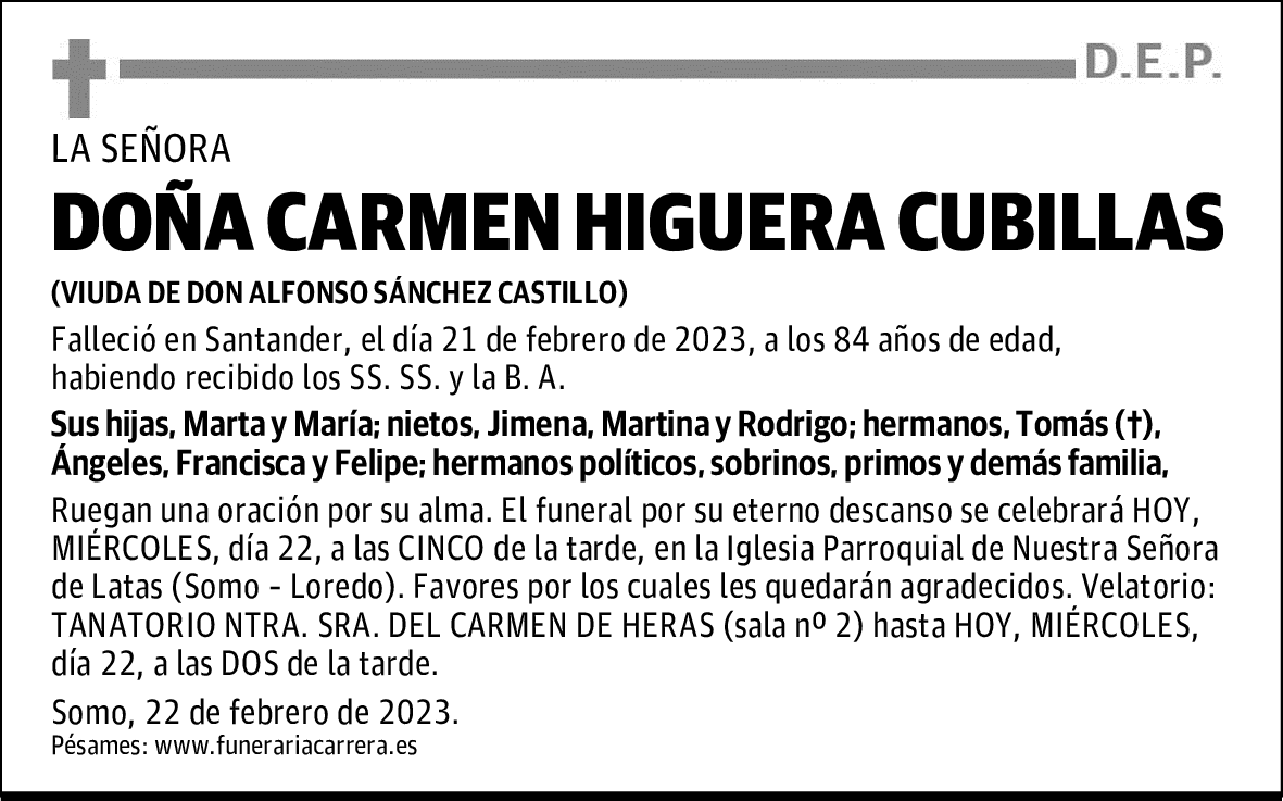 DOÑA CARMEN HIGUERA CUBILLAS