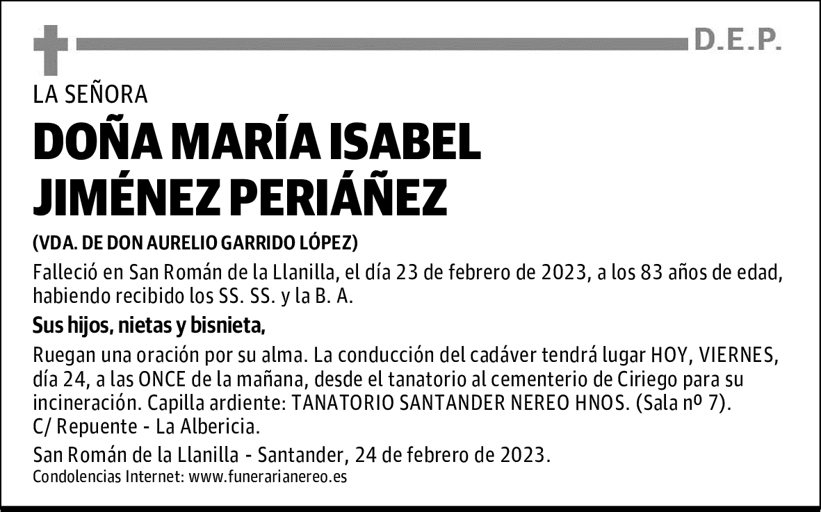 DOÑA MARÍA ISABEL JIMÉNEZ PERIÁÑEZ