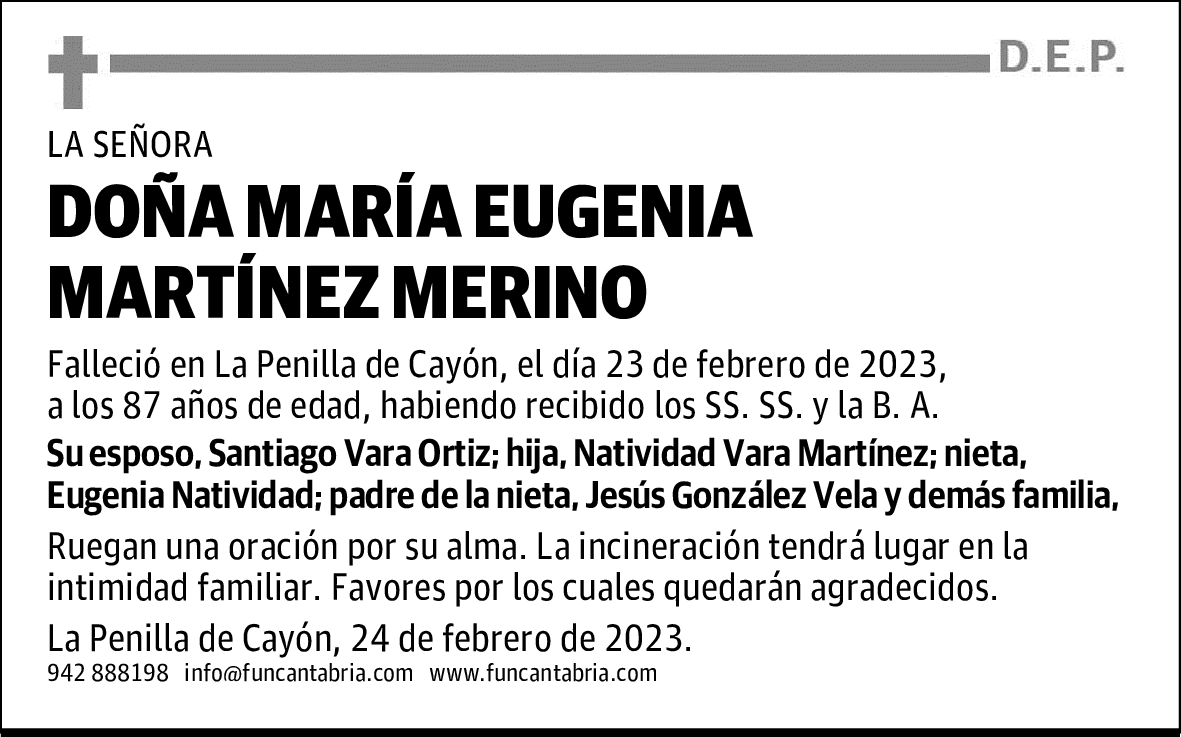 DOÑA MARÍA EUGENIA MARTÍNEZ MERINO