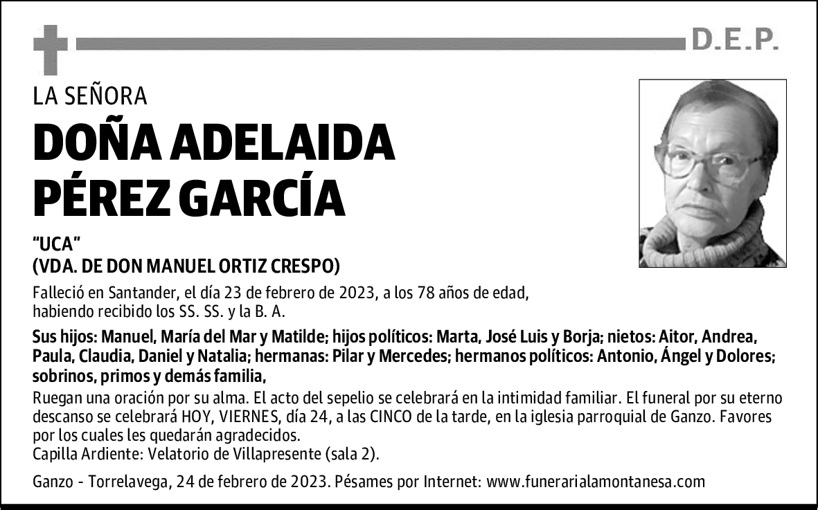 DOÑA ADELAIDA PÉREZ GARCÍA