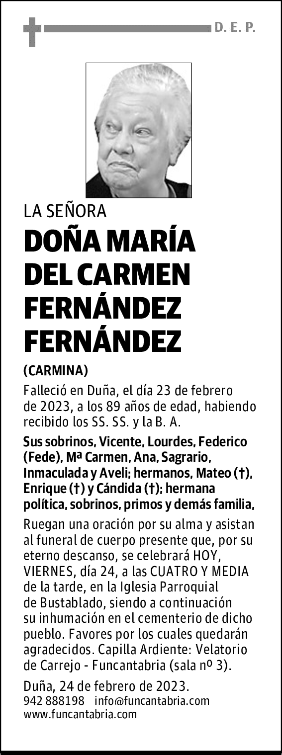 DOÑA MARÍA DEL CARMEN FERNÁNDEZ FERNÁNDEZ