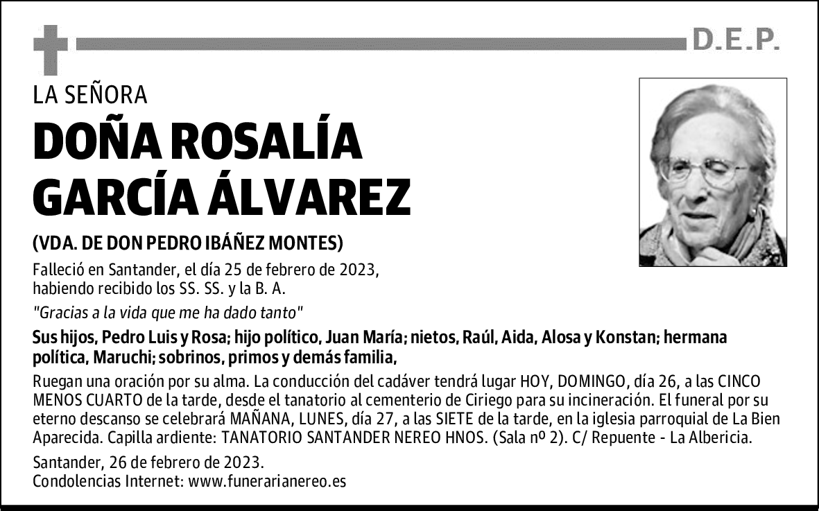 DOÑA ROSALÍA GARCÍA ÁLVAREZ