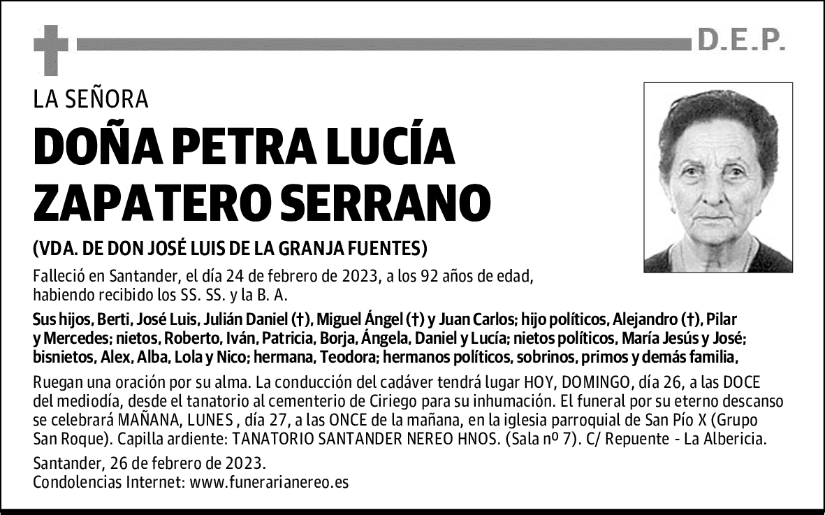 DOÑA PETRA LUCÍA ZAPATERO SERRANO