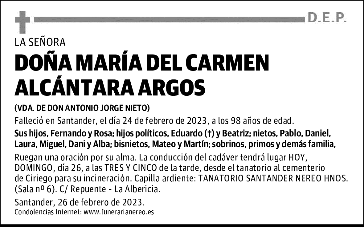 DOÑA MARÍA DEL CARMEN ALCÁNTARA ARGOS