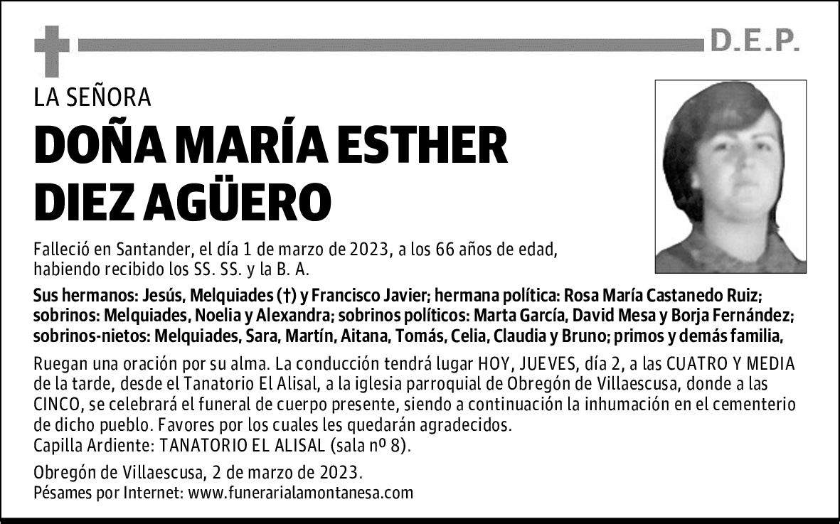 DOÑA MARÍA ESTHER DIEZ AGÜERO